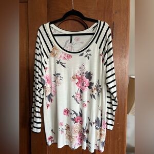 Striped Floral Long Sleeve Women's Top